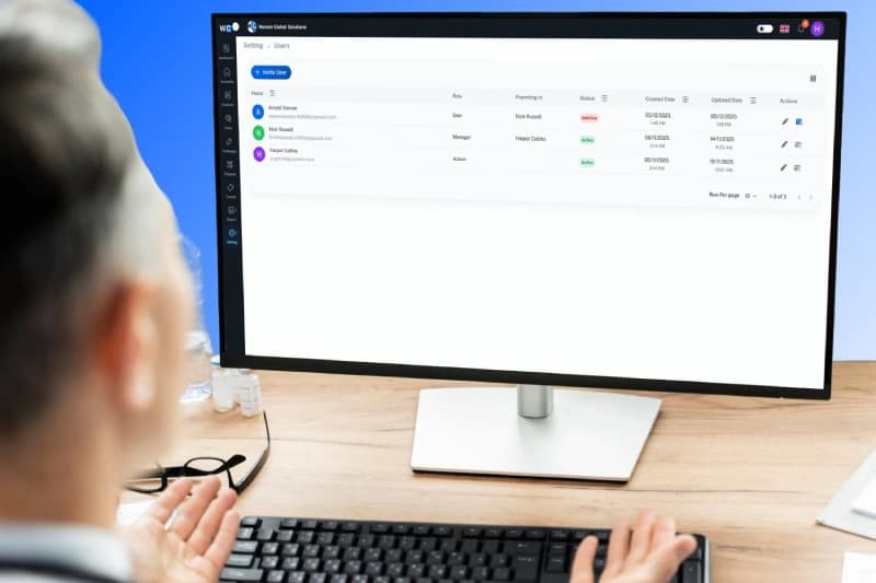 Dashboard showing role-based access control settings and user permissions